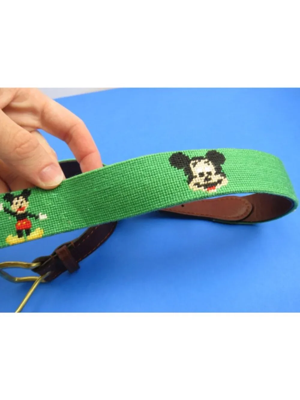Smathers & Branson Needlepoint Green Mickey Mouse Disney Belt Size 37
